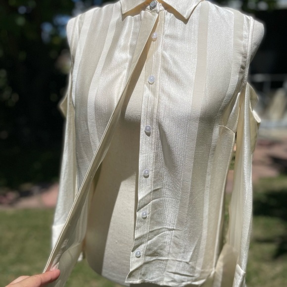 Alexis Cold Shoulder Stripes Cream Blouse - Picture 4 of 10